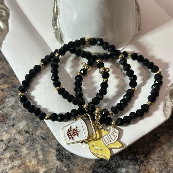 Black and Gold Beaded Charm Bracelets - Picture 6 of 6